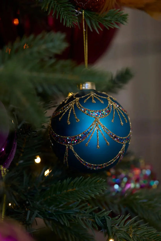Matte Blue Piped Bauble 8cm