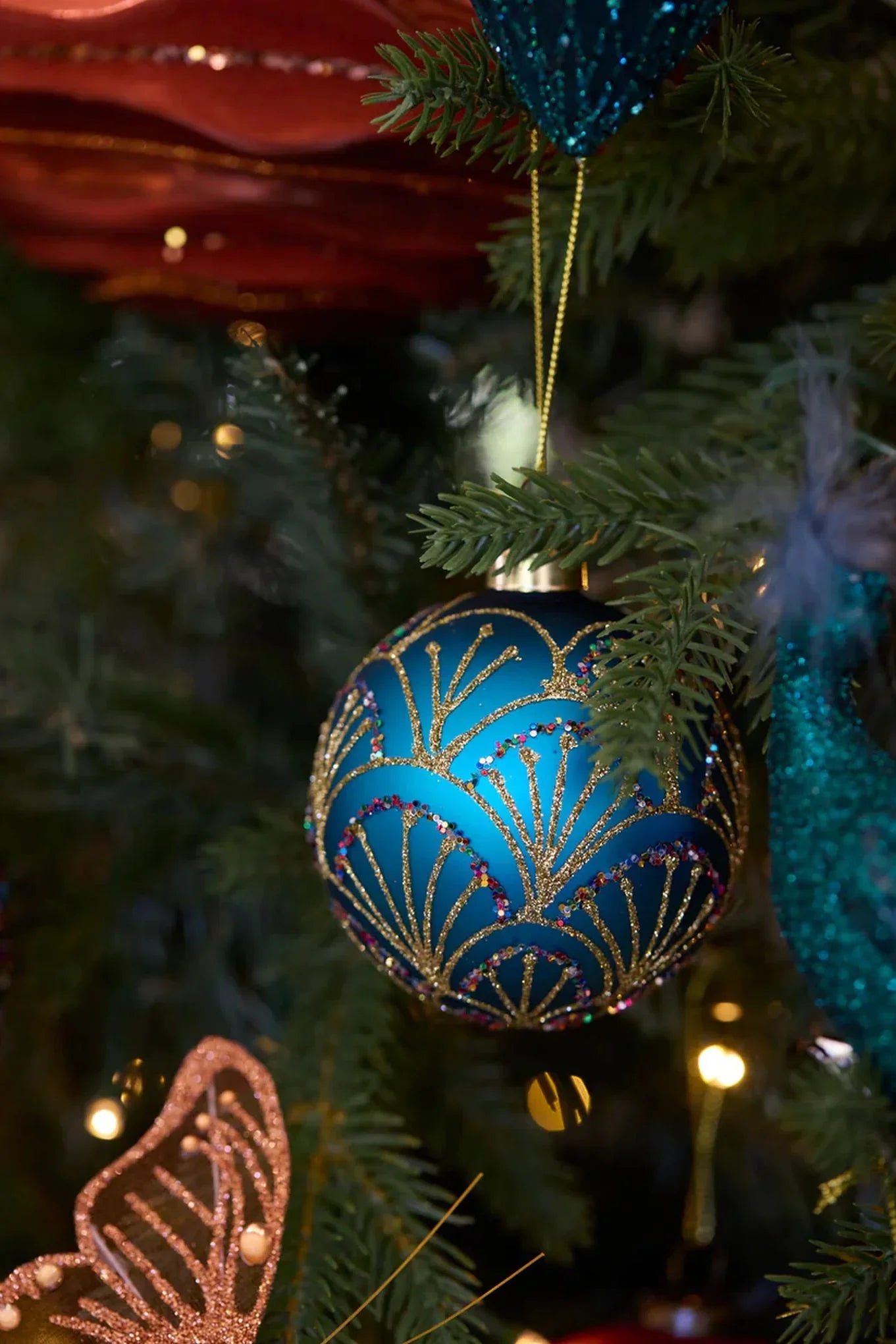 Blue Scalloped Imperial Bauble 8cm