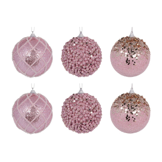 6 Pack Shatterproof Pink Baubles - Exquisite Homewares