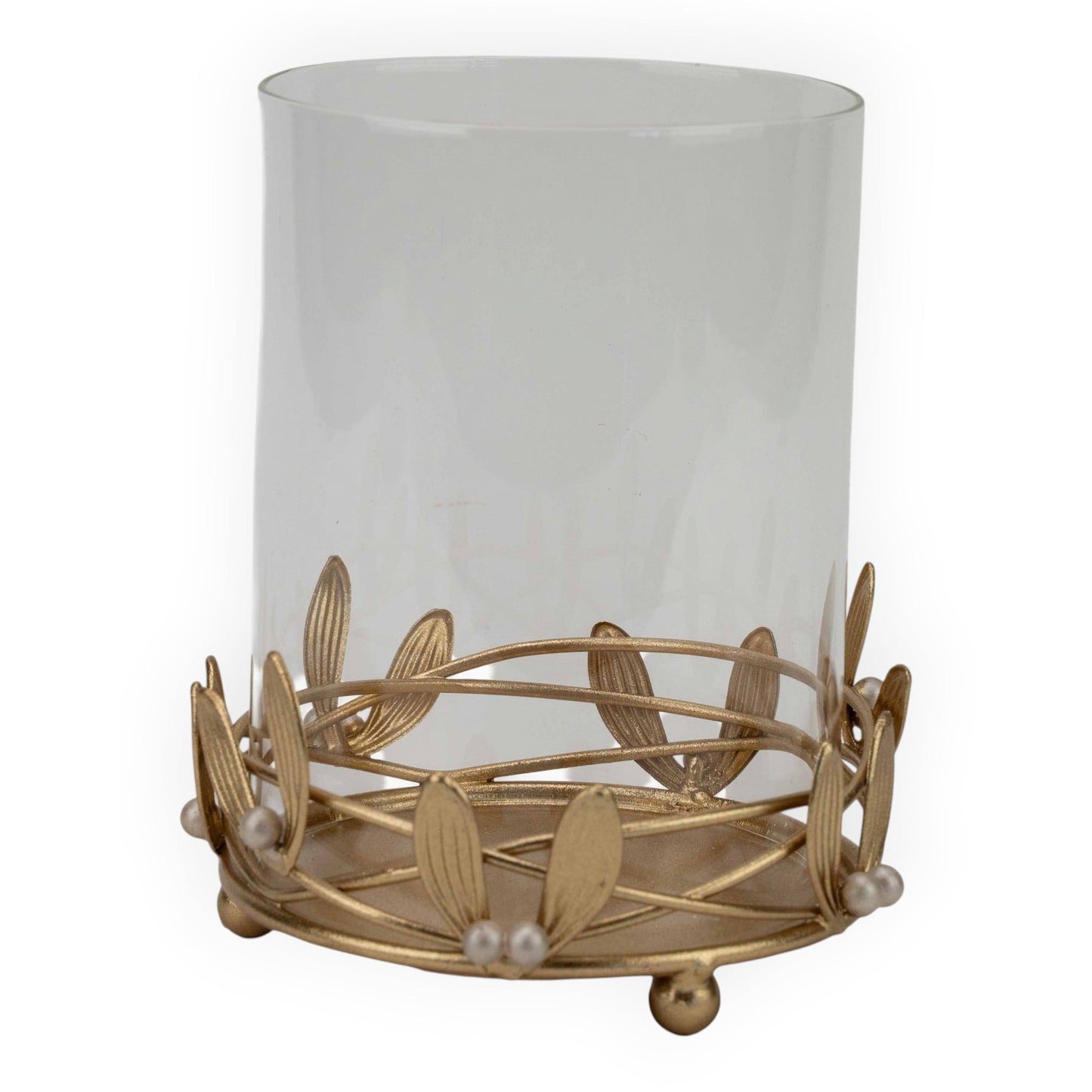 Gold Leaf Hurricane Lamp - 17cm
