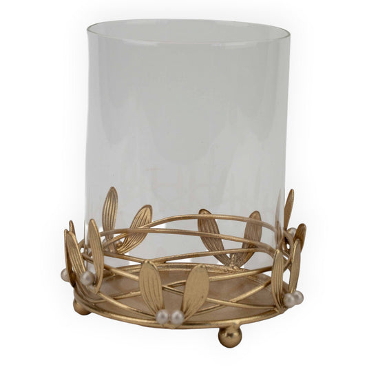 Gold Leaf Hurricane Lamp - 17cm