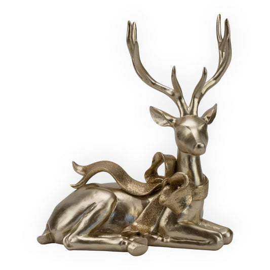 Champagne Sitting Deer with Bow - 27cm