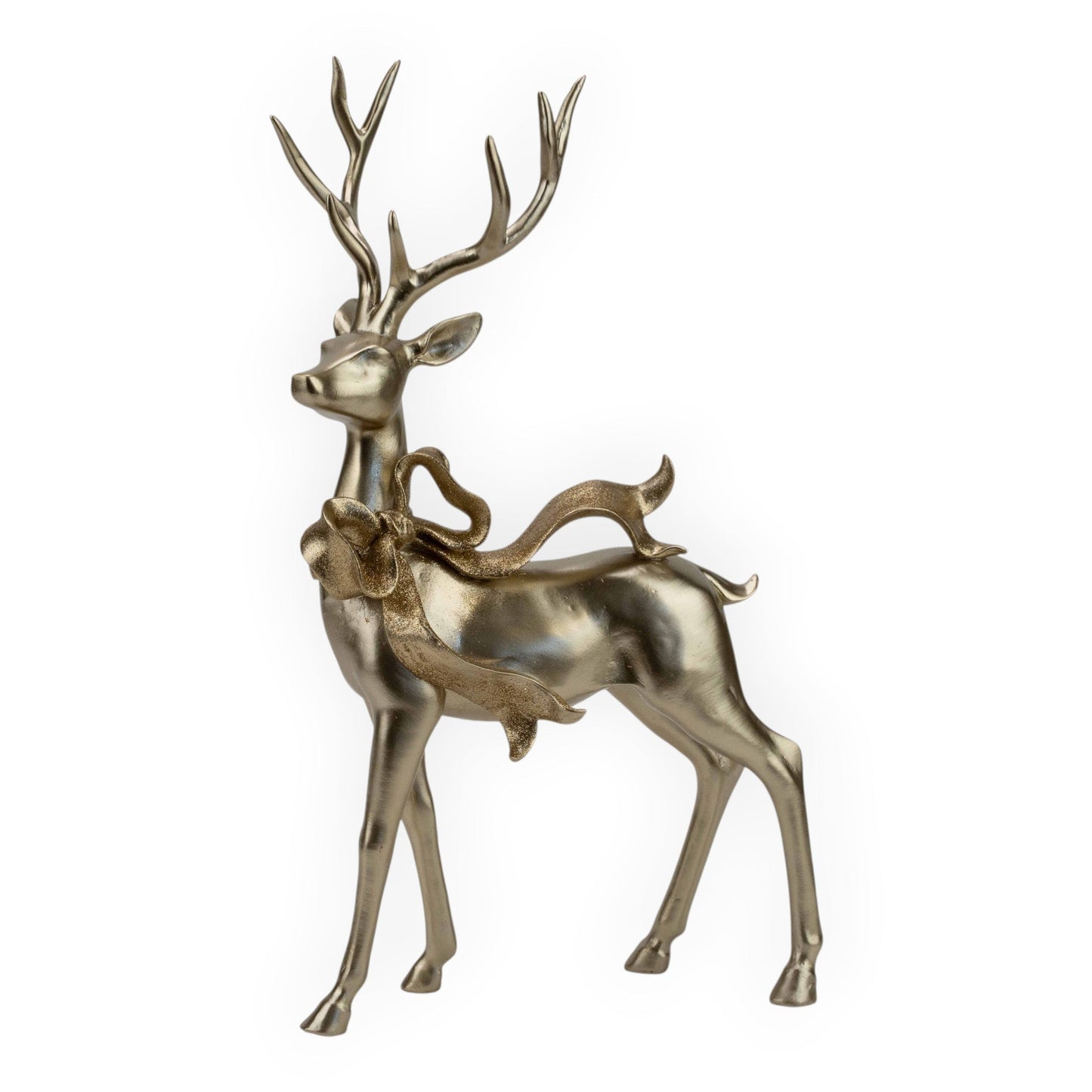 Champagne Standing Deer with Bow - 45cm