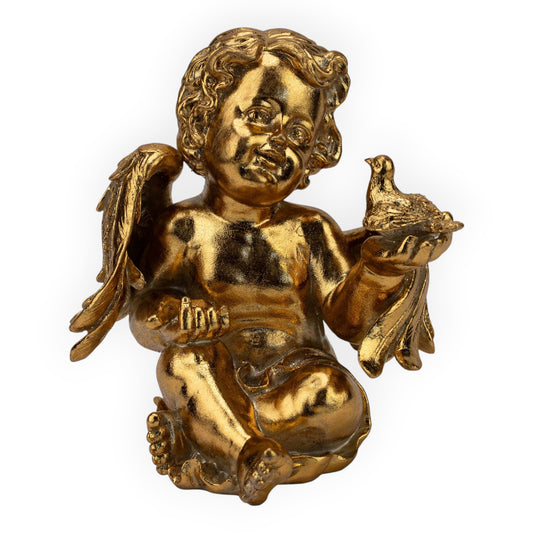 Gold Cherub with Bird - 25cm