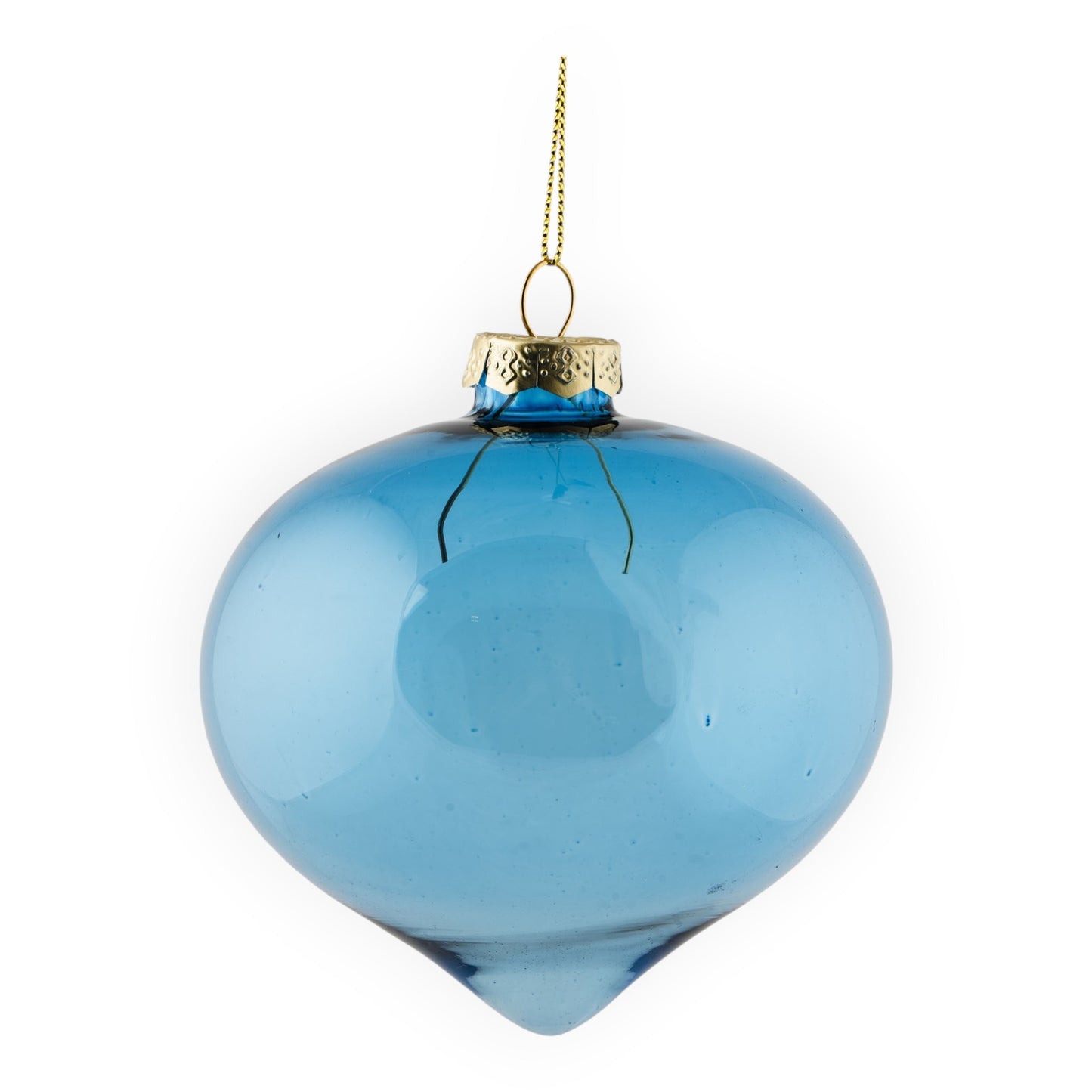 Blue Glass Drop Hanging Decoration - 10cm