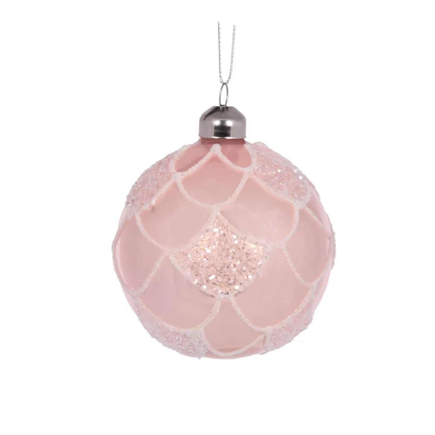 High Shine Pink Frosted Scallop Bauble 8cm