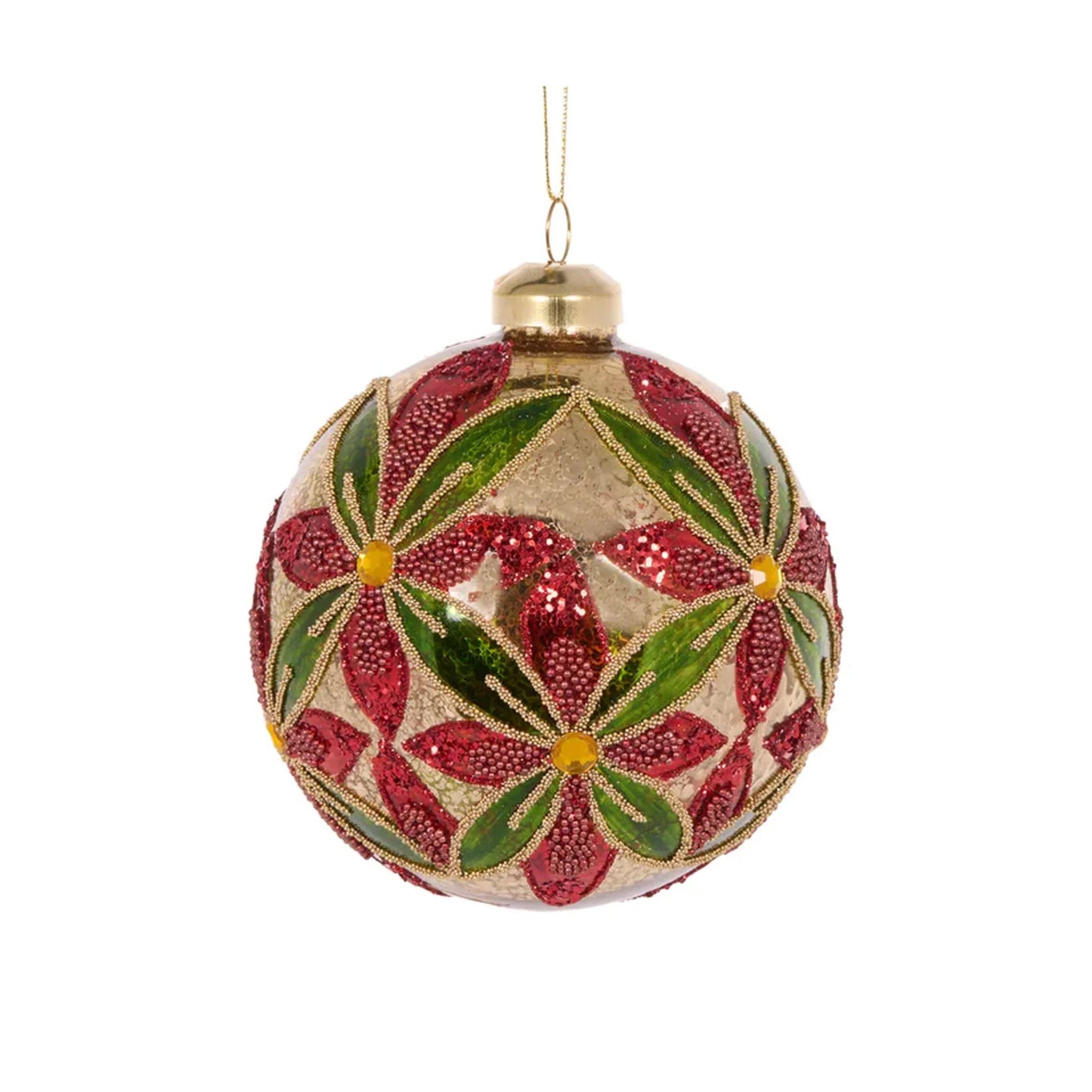 Traditional Beaded Floral Bauble 10cm