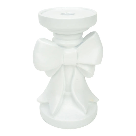 18cm White Bow Pillar Candle Holder
