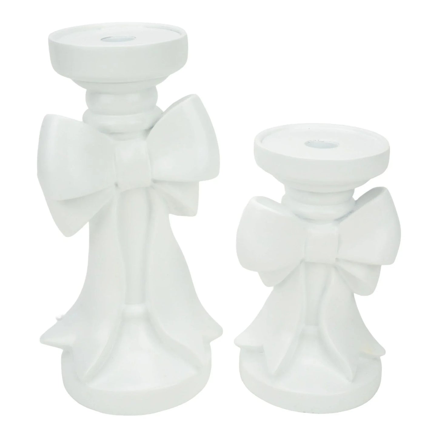 25cm White Bow Pillar Candle Holder