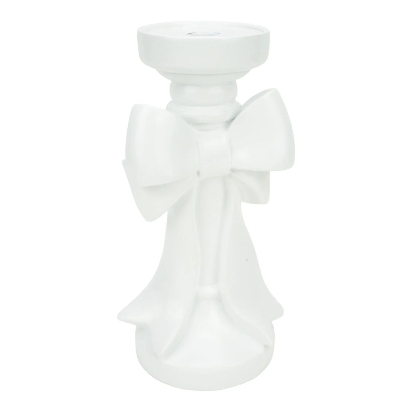 25cm White Bow Pillar Candle Holder