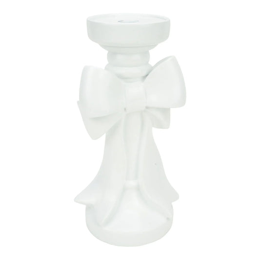 25cm White Bow Pillar Candle Holder