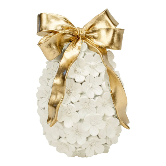 Floral Ivory Egg with Champagne Bow - 18cm