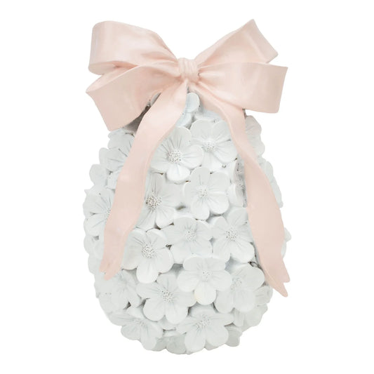 Floral White Egg with Pink Bow - 18cm