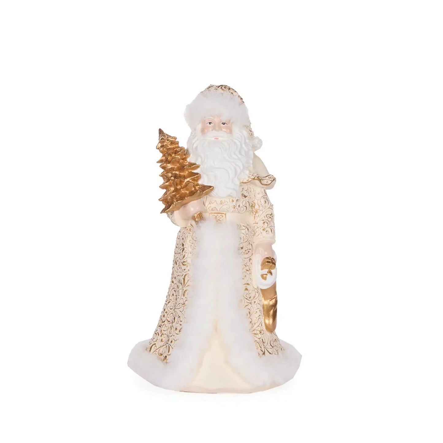 Ivory & Gold Santa With Fur - 23cm