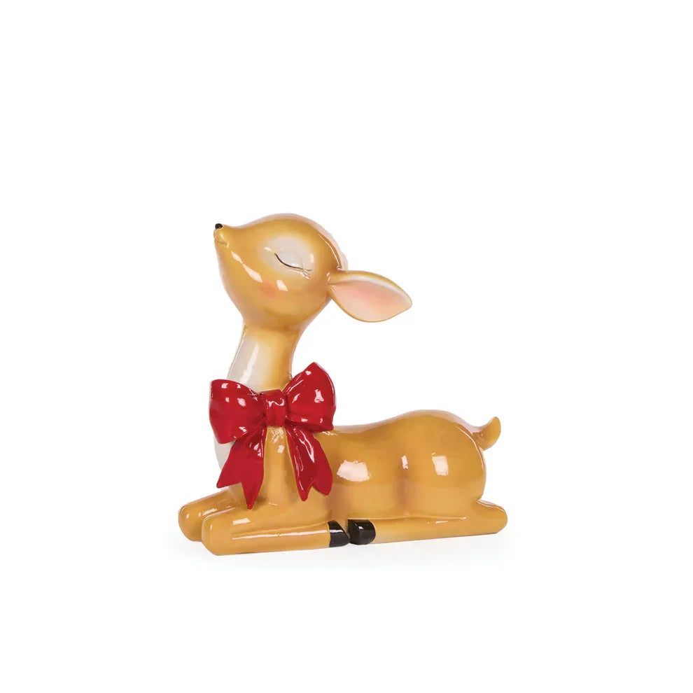Sitting Retro Reindeer With Bow  - 19cm