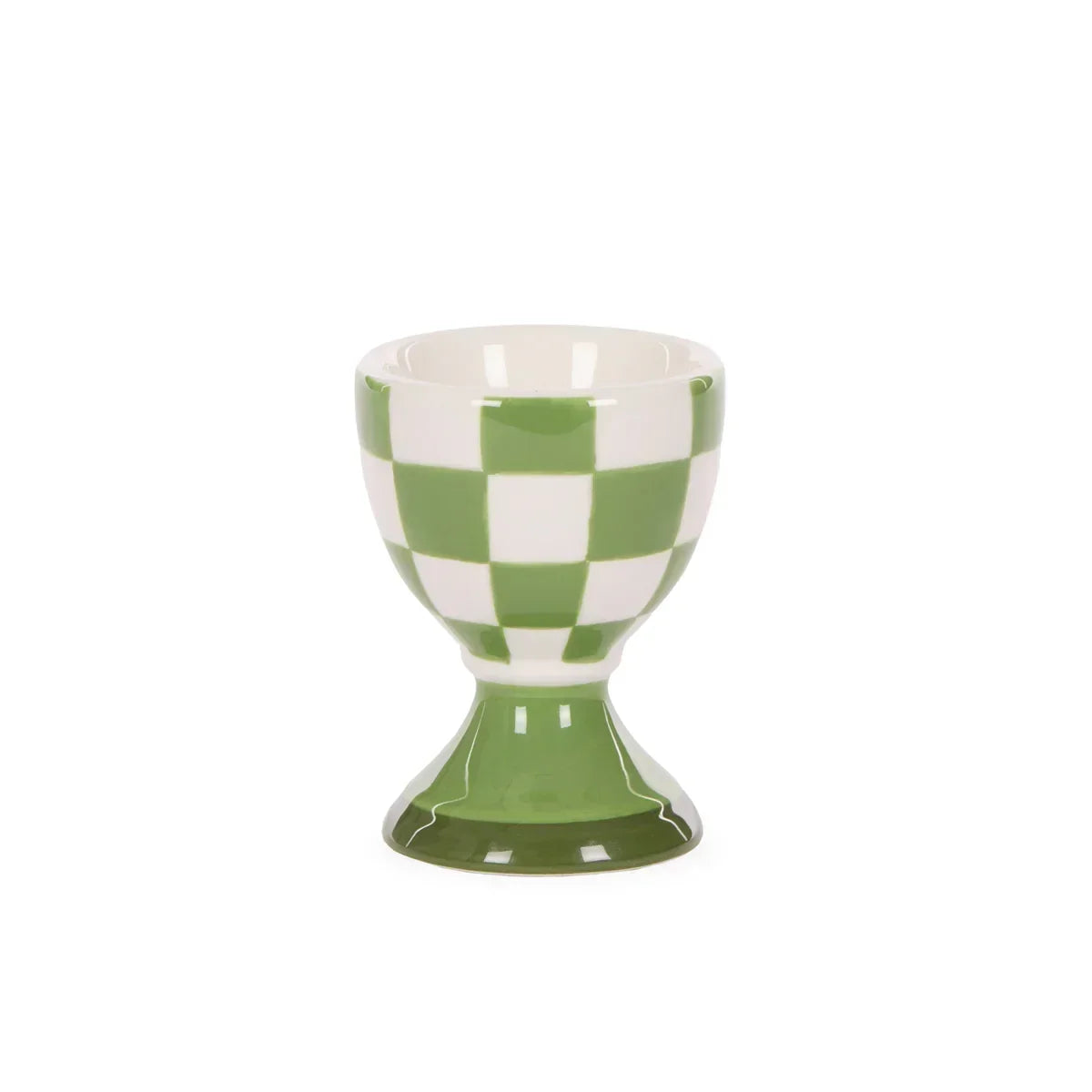 Green and white checkered ceramic egg cup, vintage-style home décor accessory
