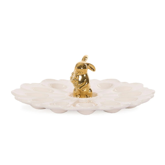 White & Gold Ceramic Bunny Egg Plate 30cm