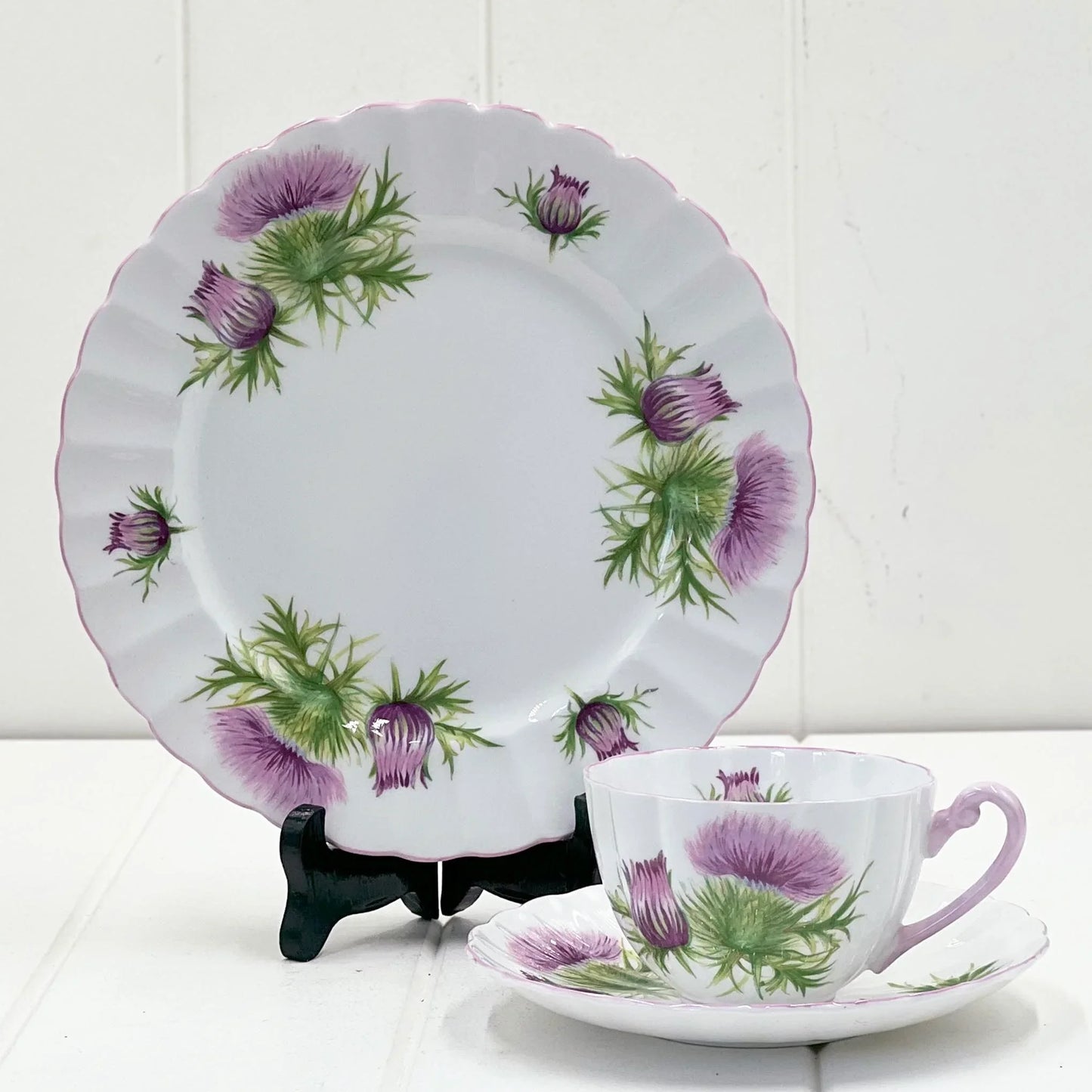 Shelley Vintage Thistle Trio - English Bone China Cup Saucer 20cm Plate
