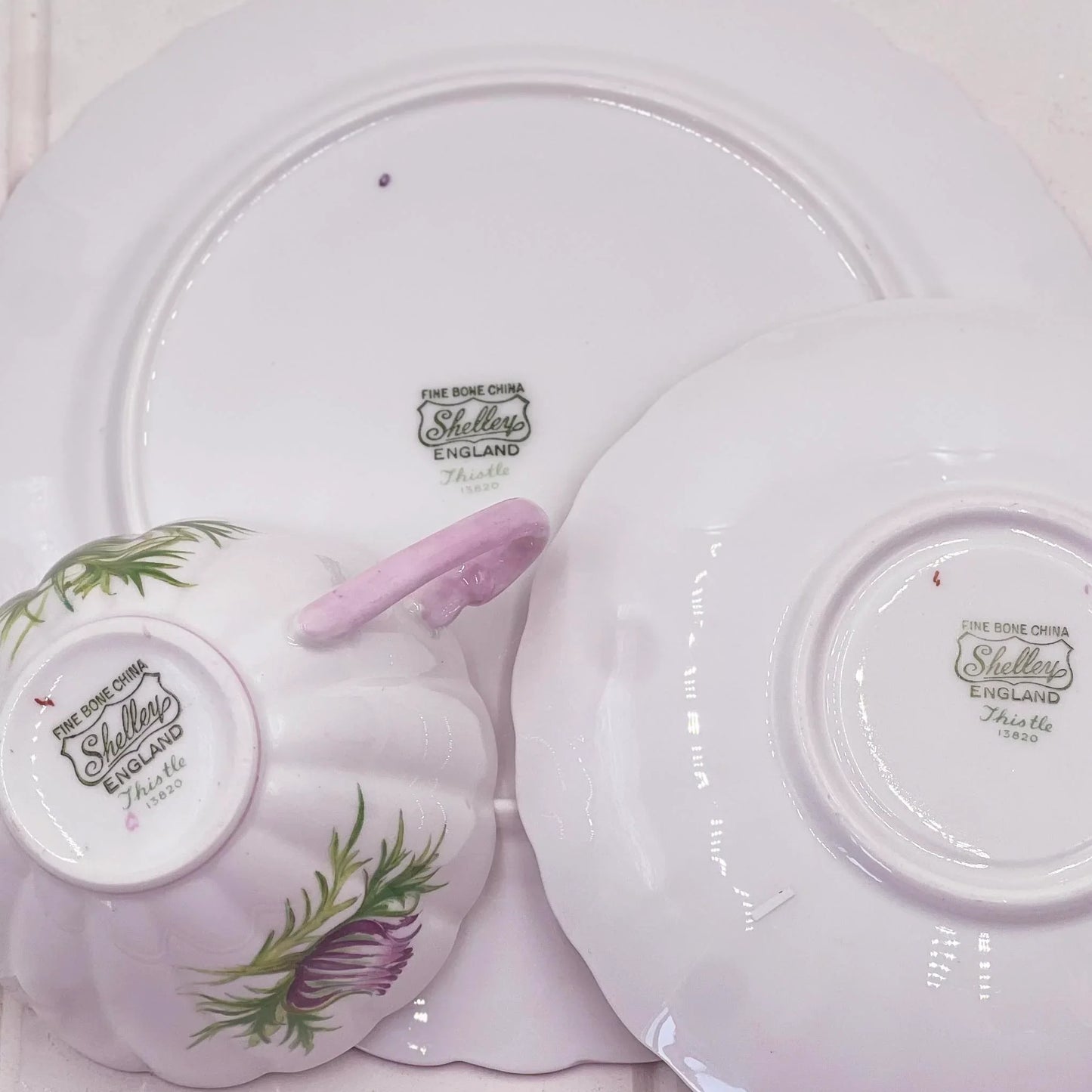 Shelley Vintage Thistle Trio - English Bone China Cup Saucer 20cm Plate