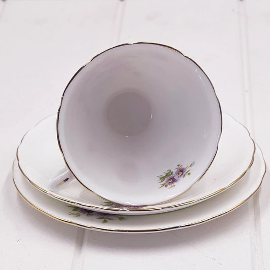Hammersley Trio - English Bone China Purple Asters Perfect Condition
