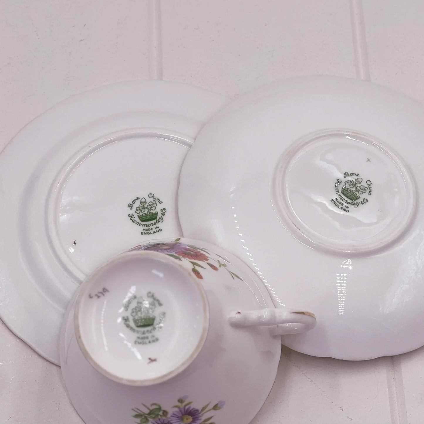 Hammersley Trio - English Bone China Purple Asters Perfect Condition