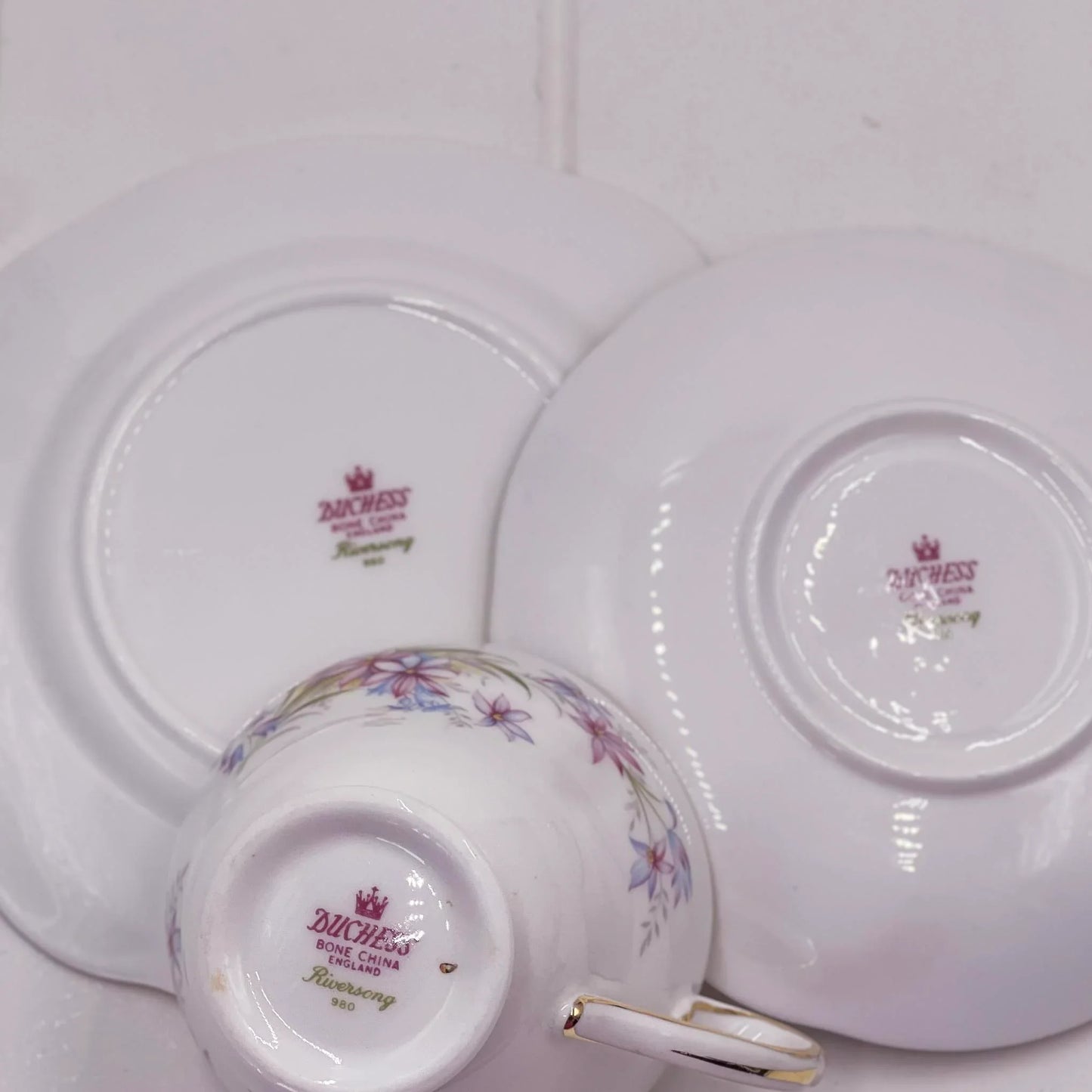 Duchess Riversong Trio - English Bone China Cup Saucer Side Plate