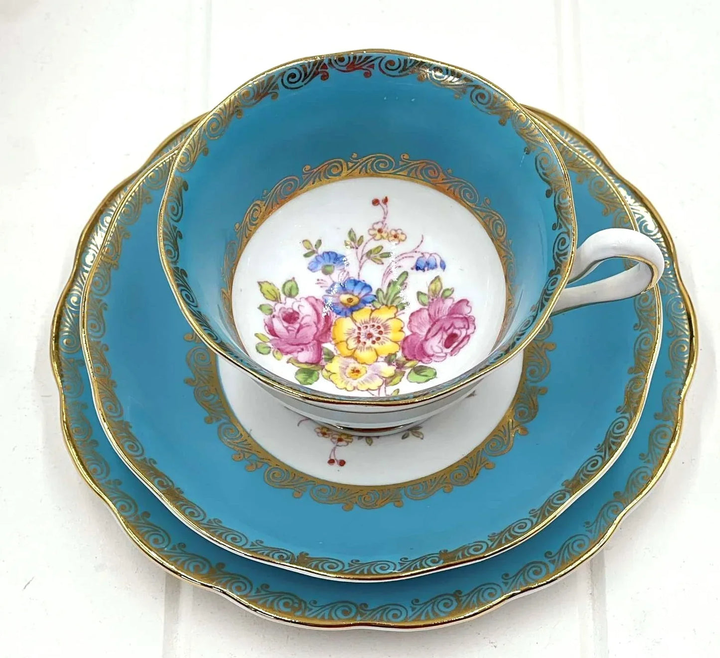 Royal Albert 1097 Blue Trio - Turquoise Border England Bone China
