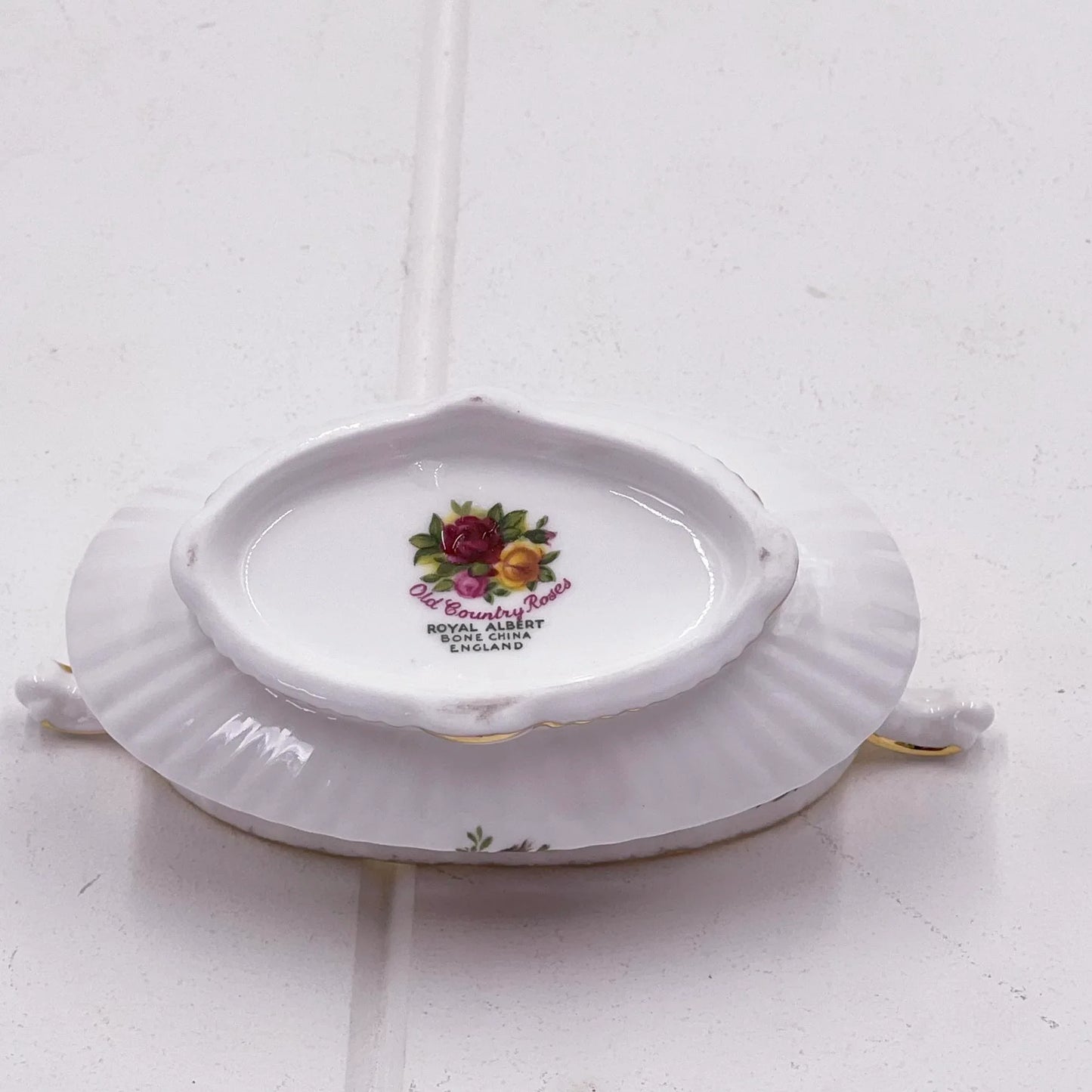 Royal Albert Old Country Roses Mustard Pot - Vintage England Twin Handles