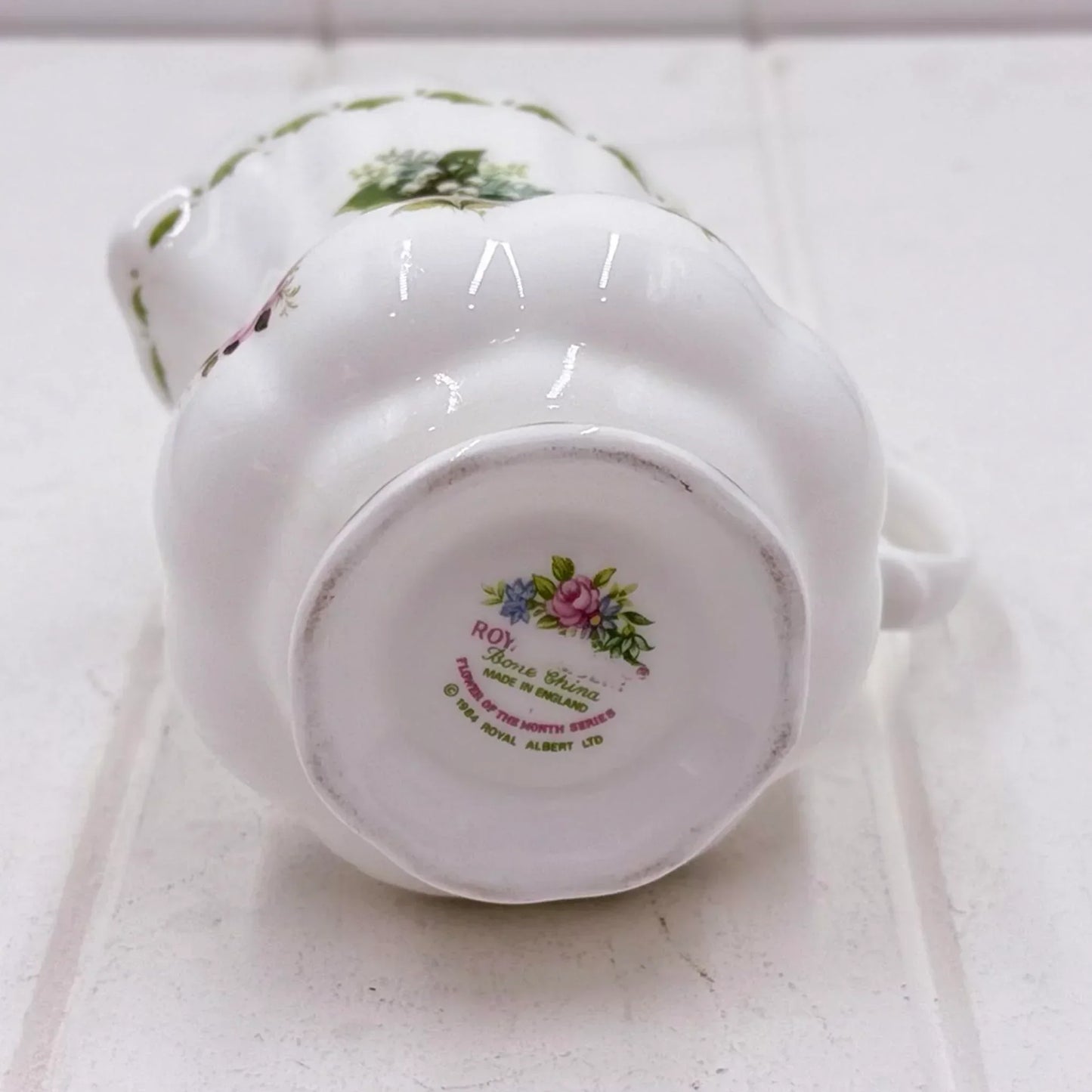 Vintage Royal Albert bone china pitcher, Flower of the Month series, made in England, floral design
