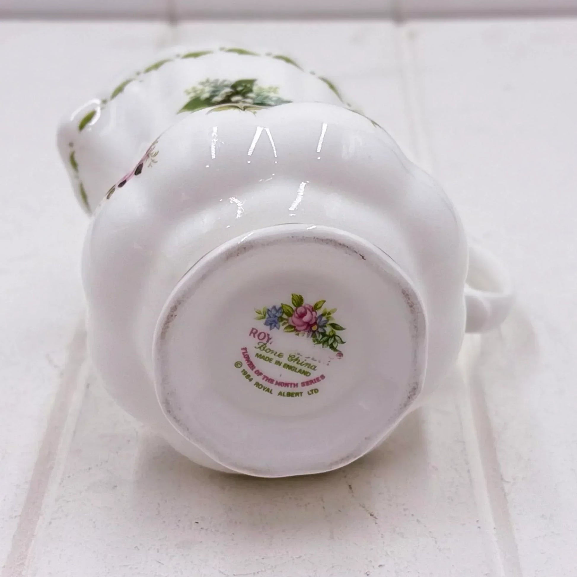 Vintage Royal Albert bone china pitcher, Flower of the Month series, made in England, floral design