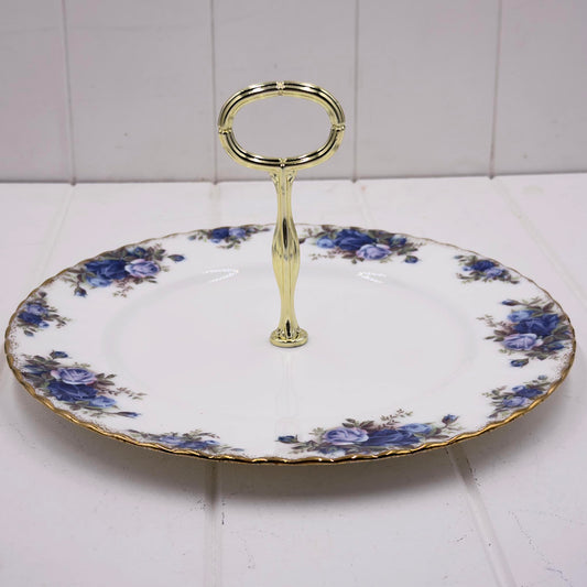 Royal Albert Moonlight Rose Single-Tier Cake Plate — Vintage Bone China, Made in England