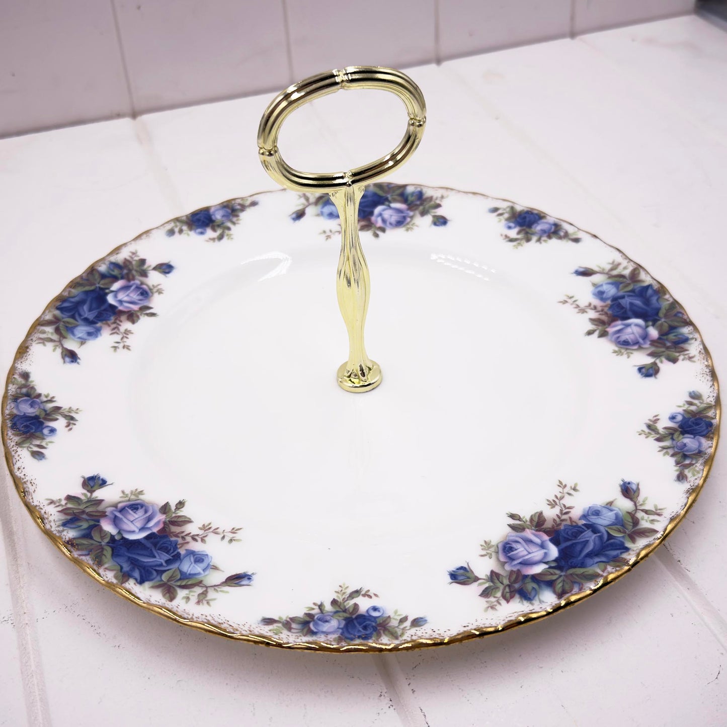 Royal Albert Moonlight Rose Single-Tier Cake Plate — Vintage Bone China, Made in England