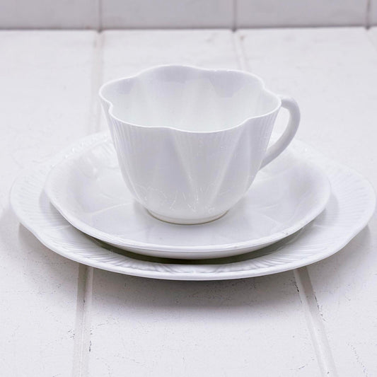 Shelley Dainty White trio teacup saucer and side plate in iconic fluted petal shape