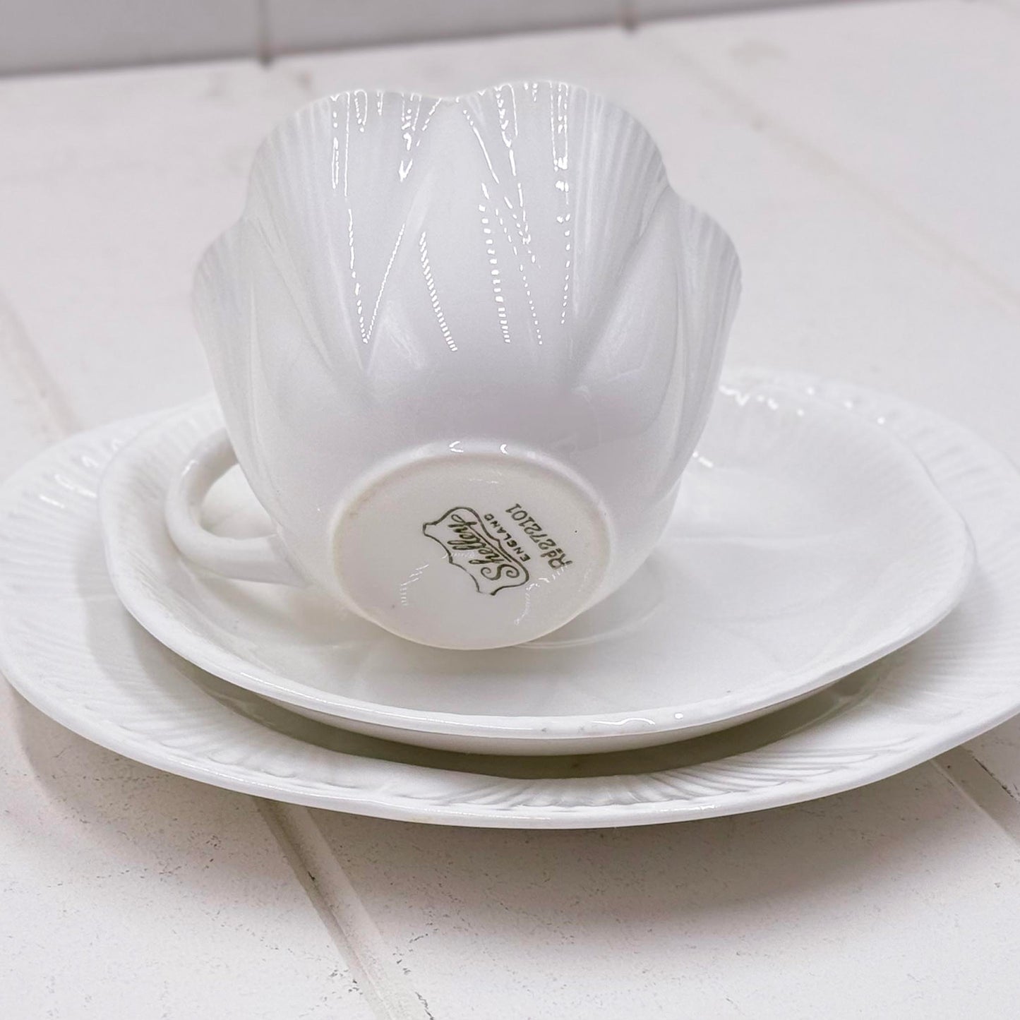 Shelley Dainty White Trio — Teacup, Saucer & Side Plate, Vintage Bone China, Made in England
