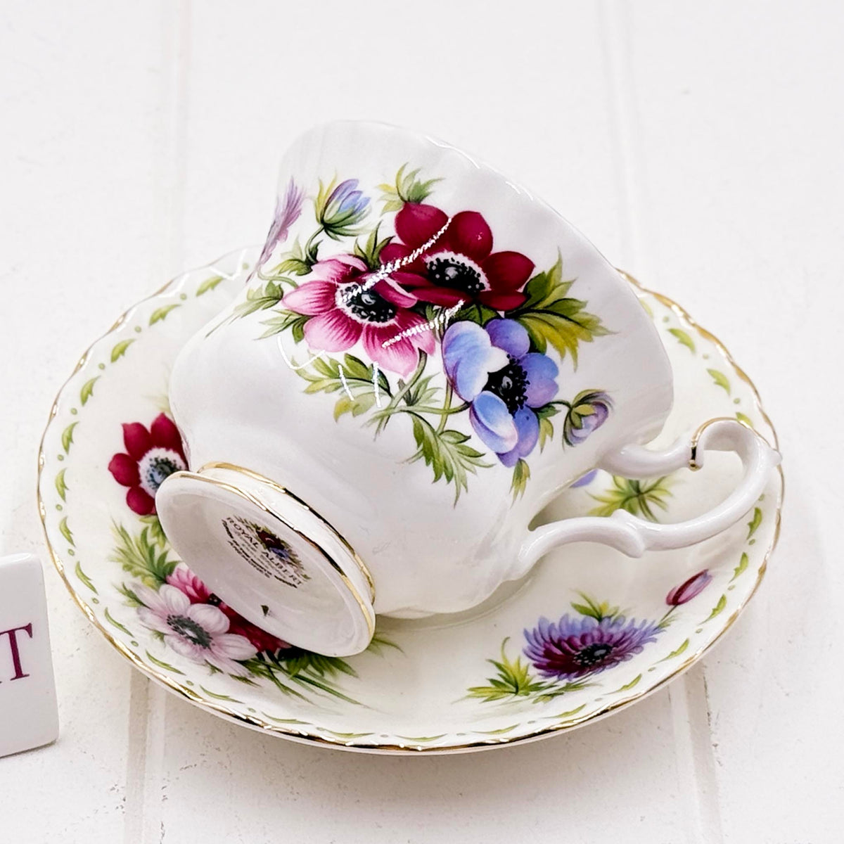 Royal Albert Flower of the Month March — Anemones Teacup & Saucer, Vintage Bone China, Made in England