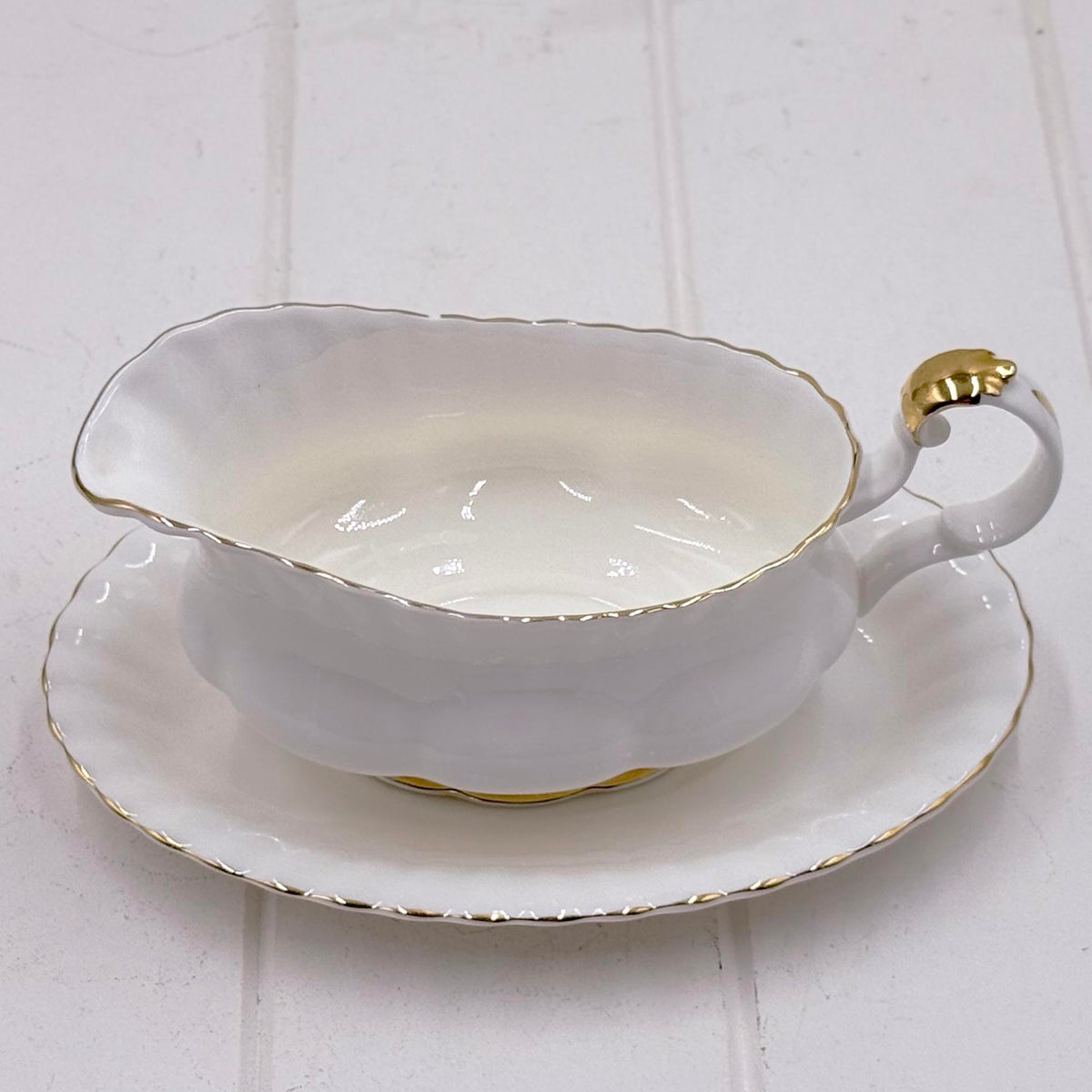 Royal Albert Val D’Or Gravy Boat & Stand — Second Quality, Vintage Bone China, Made in England