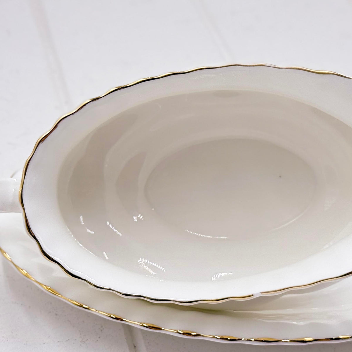 Royal Albert Val D’Or Gravy Boat & Stand — Second Quality, Vintage Bone China, Made in England