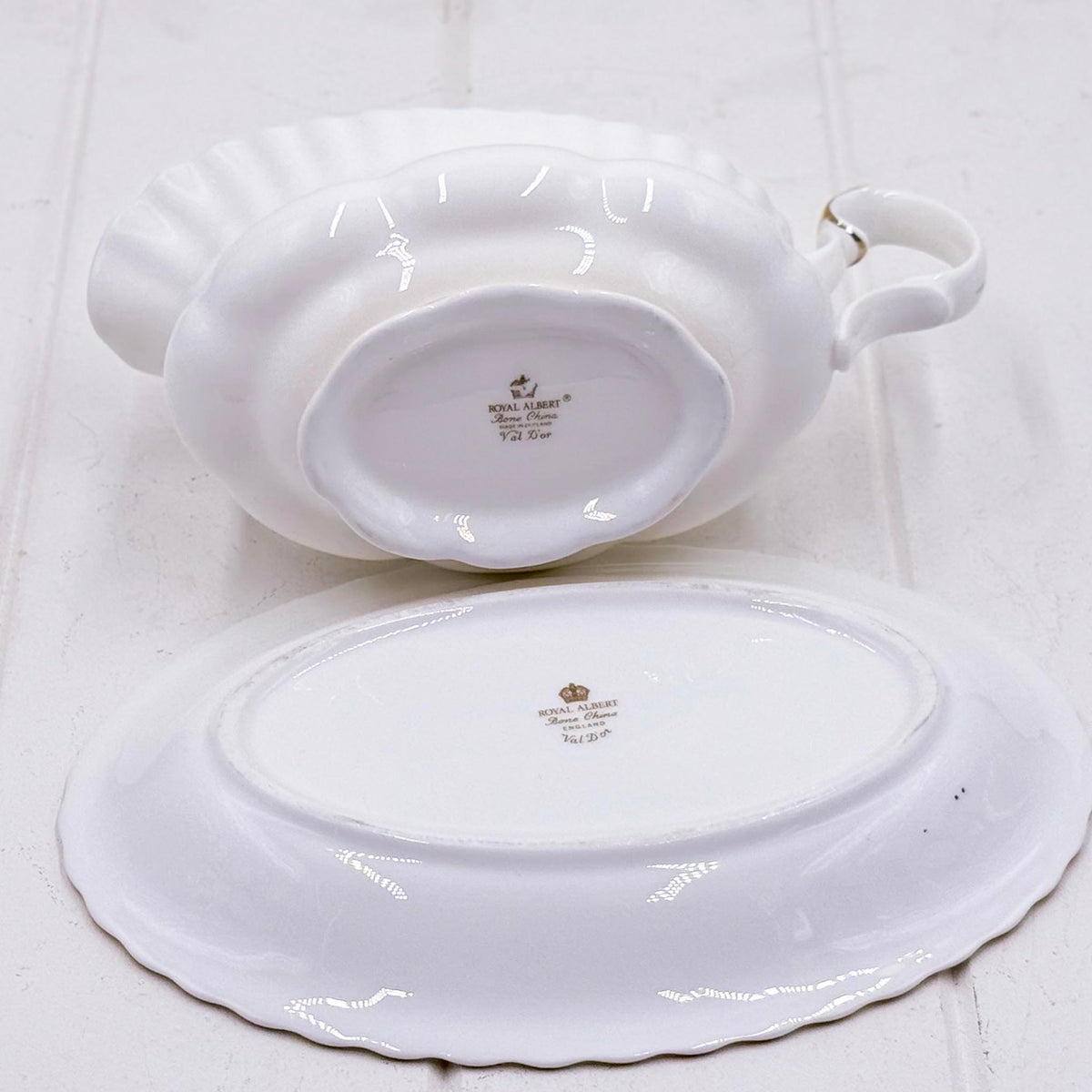 Royal Albert Val D’Or Gravy Boat & Stand — Second Quality, Vintage Bone China, Made in England