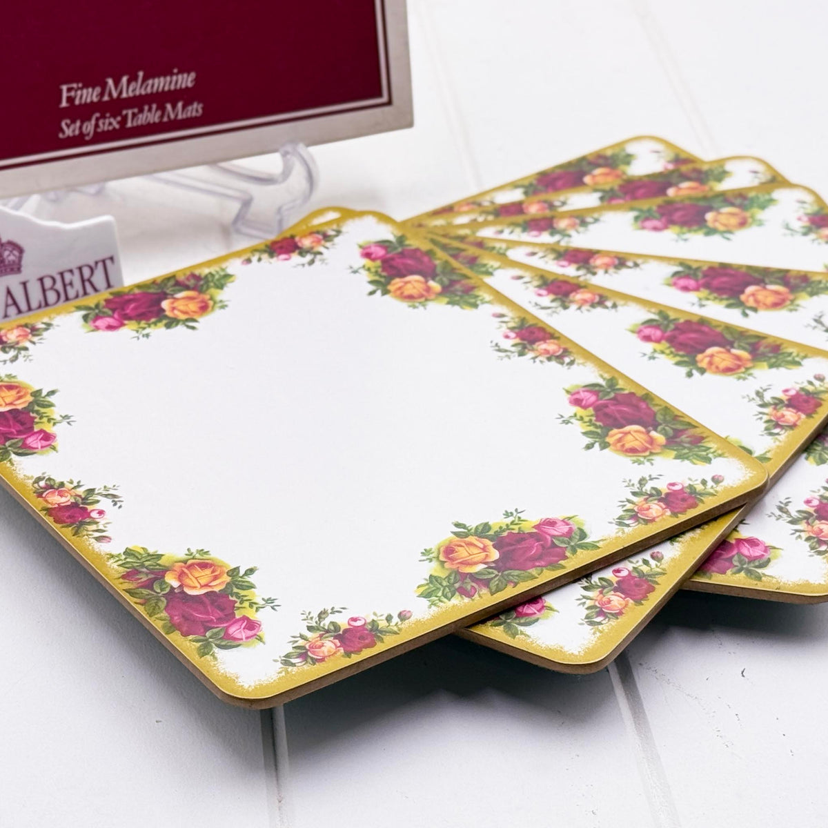 Royal Albert Old Country Roses Table Mats — Set of 6, Fine Melamine, Boxed, Made in England