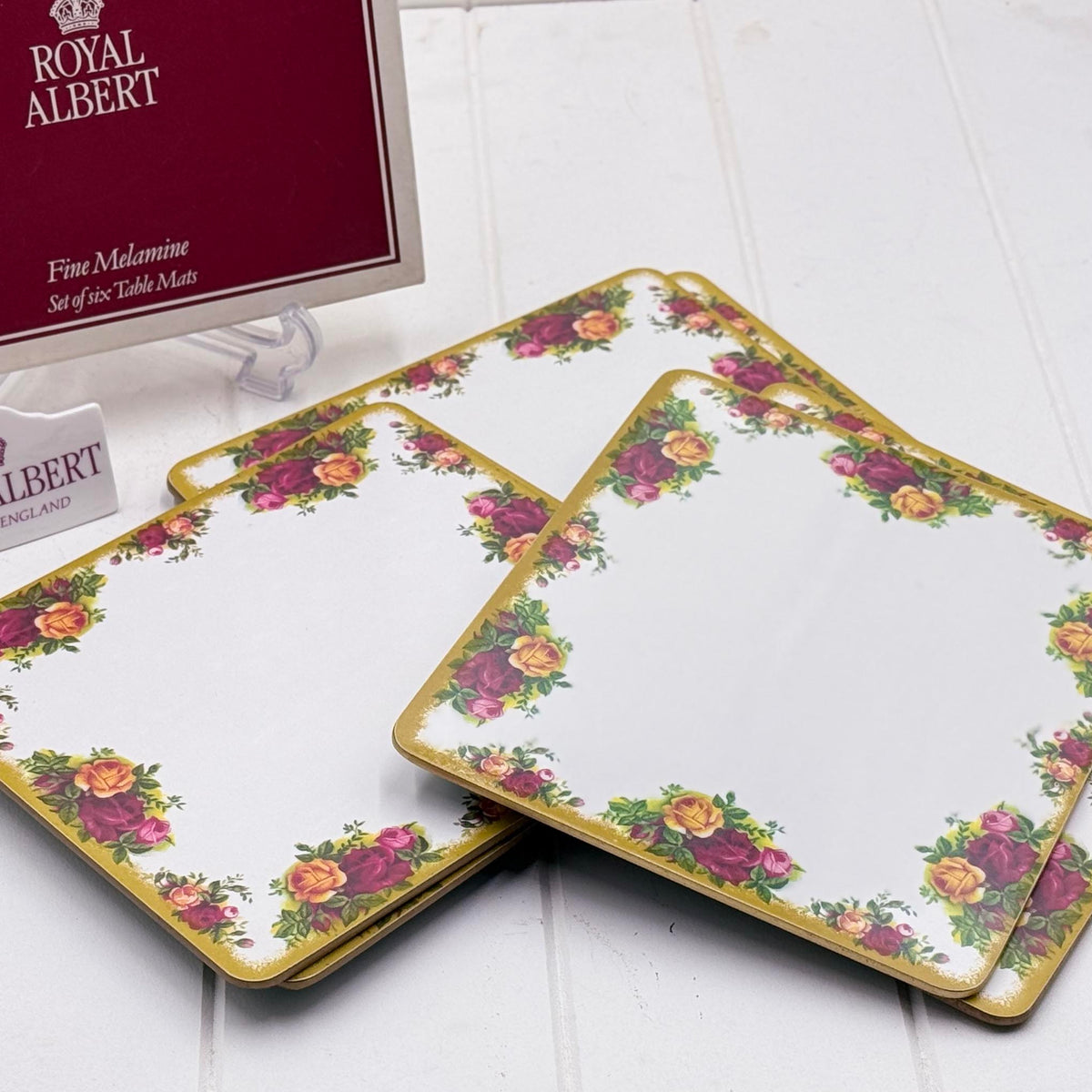 Royal Albert Old Country Roses Table Mats — Set of 6, Fine Melamine, Boxed, Made in England