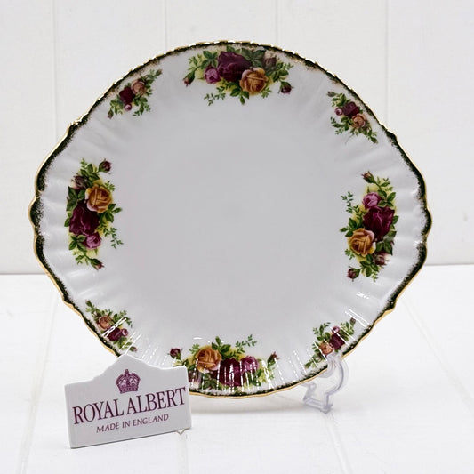 Royal Albert Old Country Roses Cake Plate — Tabbed, 27cm x 25cm, Vintage Bone China, Made in England