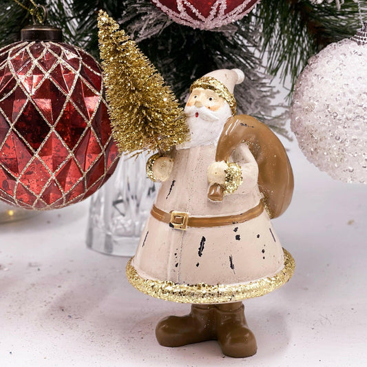 20cm Gold Santa With Tree.