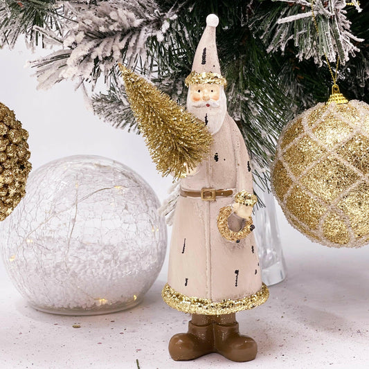 22.5cm Gold Santa With Tree.