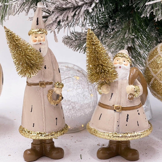 22.5cm Gold Santa With Tree.
