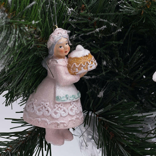 Gingerbread Pink Hanging Mr & Mrs Claus.