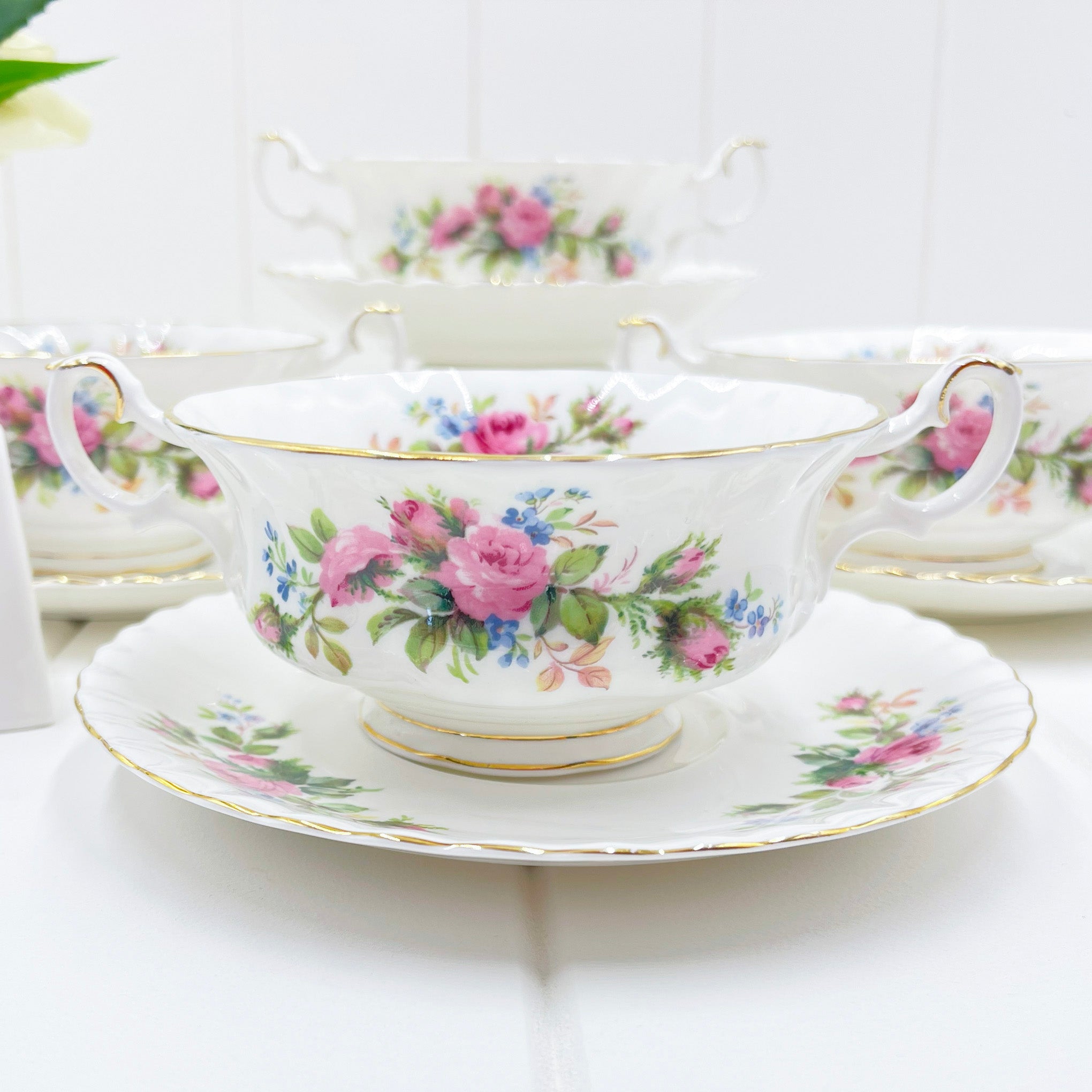 Royal Albert Vintage Moss Rose Soup Coupes x 4