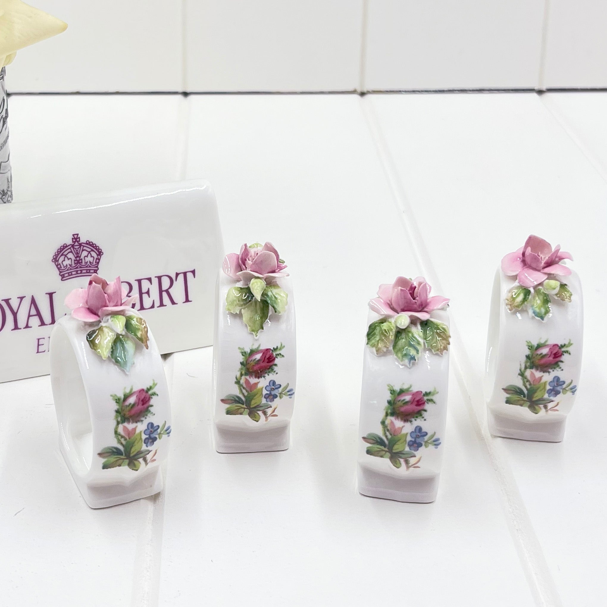 Royal Albert Vintage Moss Rose Set of 4 Napkin Rings