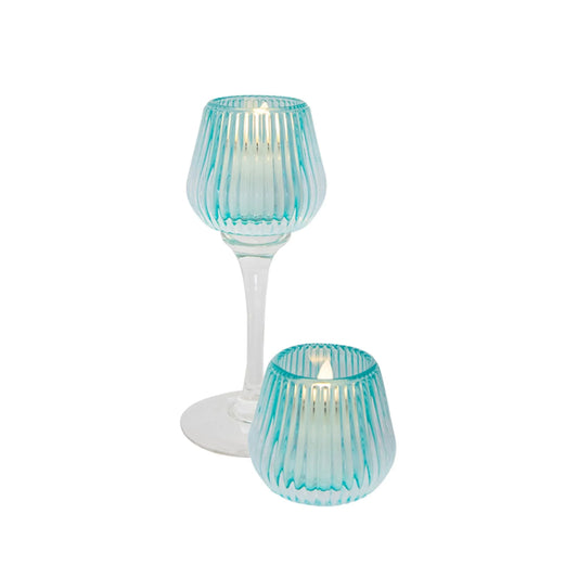 Amelia Glass Ribbed Votive Mint Small 8cm