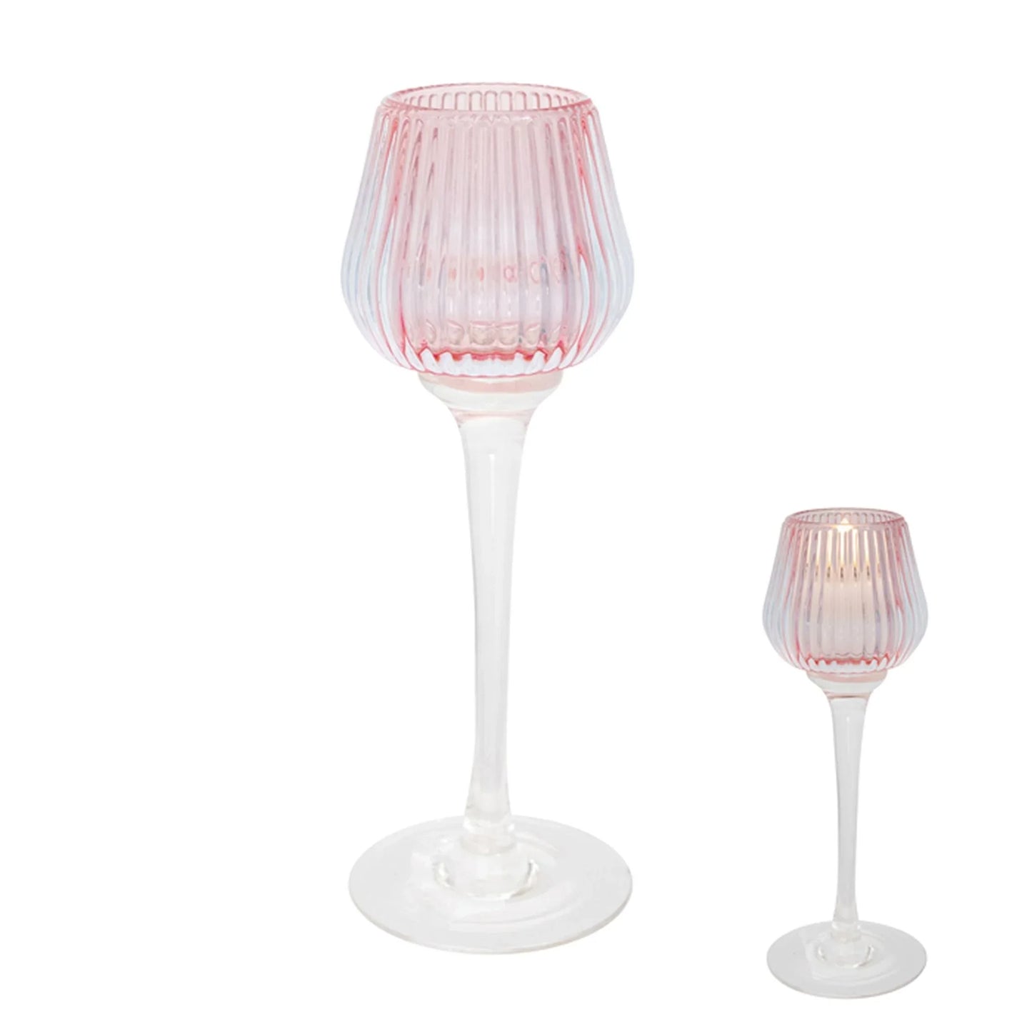 Amelia Glass Ribbed Votive Pink Large 22cm