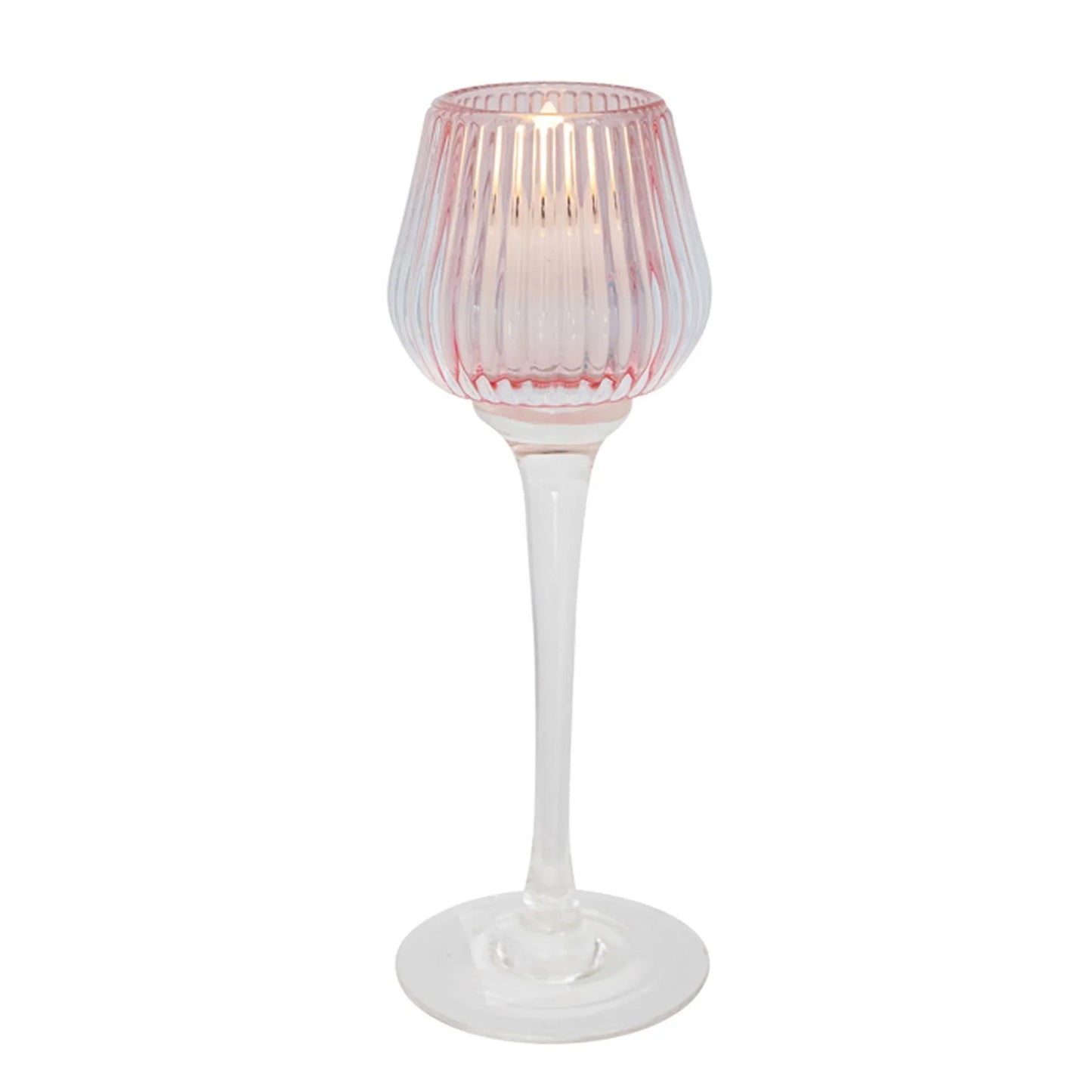 Amelia Glass Ribbed Votive Pink Large 22cm